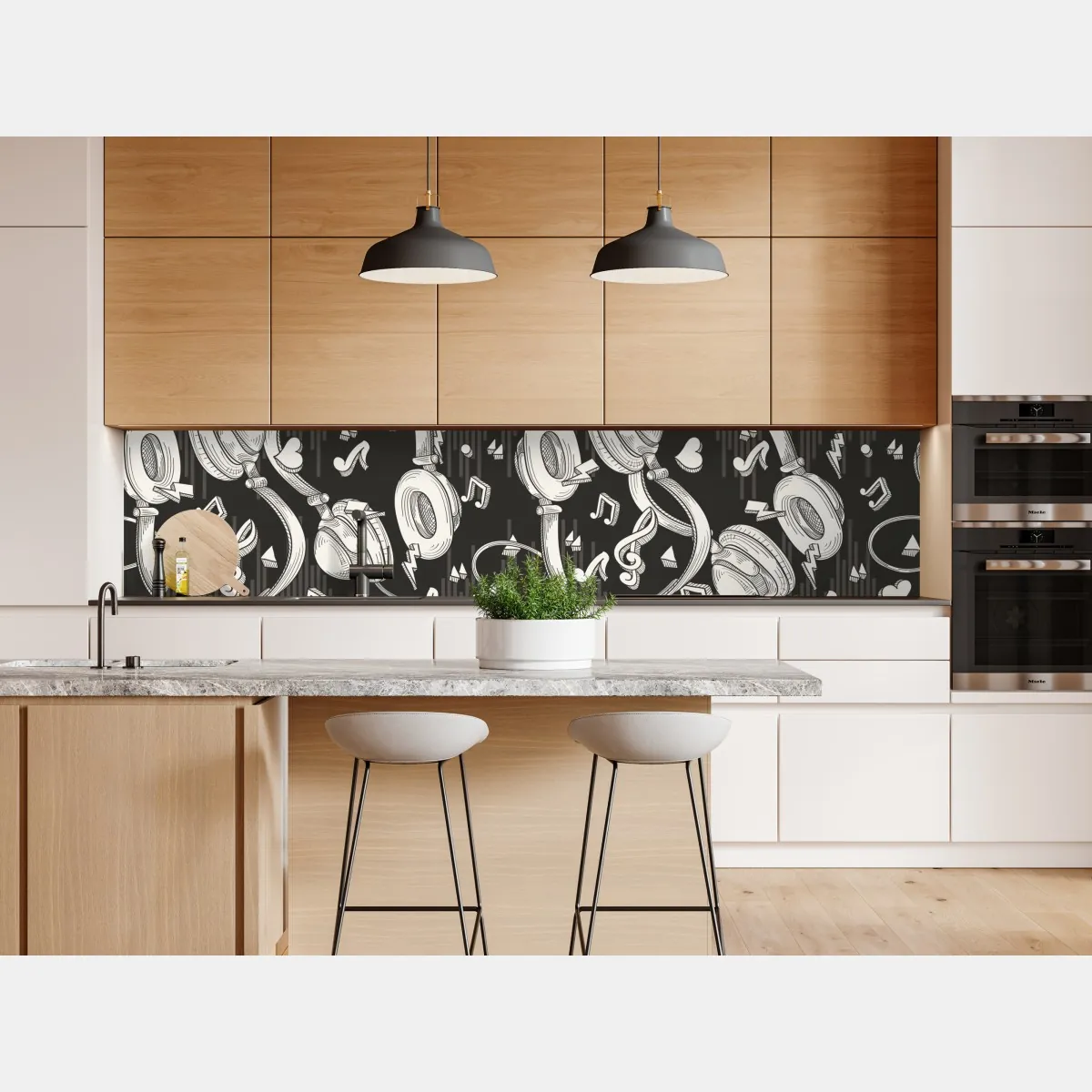 Naklejka repozycjonowalna monochromatyczny wzór słuchawek i nut – Wallissimo® Naklejka repozycjonowalna monochromatyczny wzór słuchawek i nut – Wallissimo®