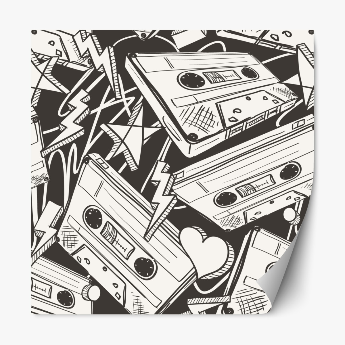 Repositionable sticker vintage cassette tape pattern