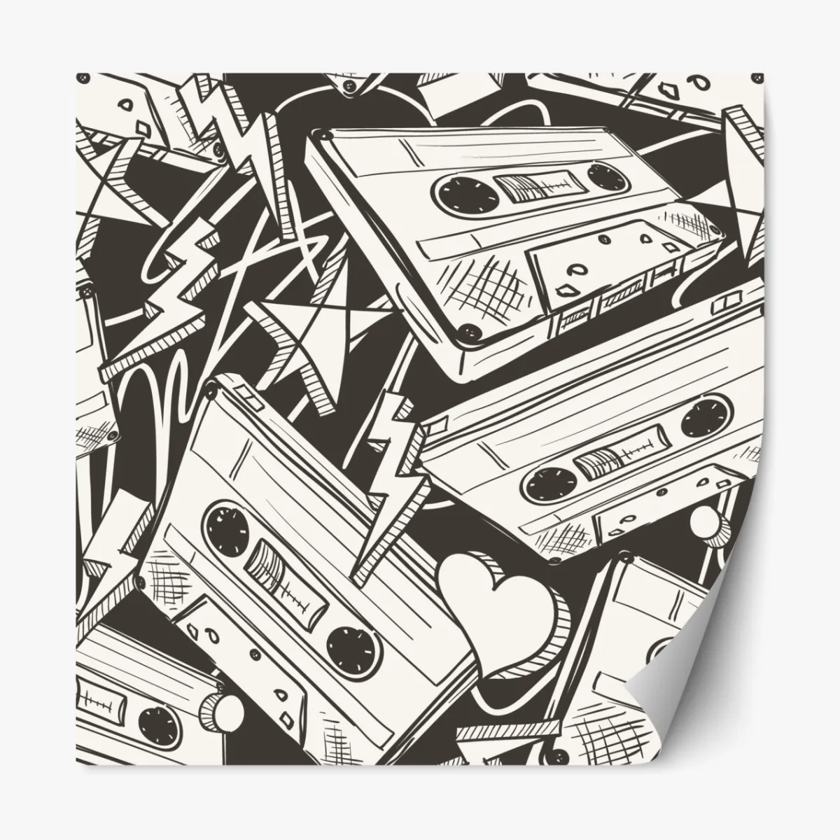 Naklejka repozycjonowalna wzór kaset magnetofonowych w stylu retro – Wallissimo® Naklejka repozycjonowalna wzór kaset magnetofonowych w stylu retro – Wallissimo®