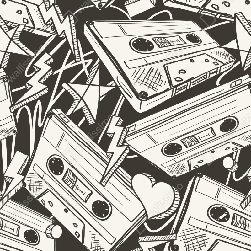 Naklejka repozycjonowalna wzór kaset magnetofonowych w stylu retro – Wallissimo® Naklejka repozycjonowalna wzór kaset magnetofonowych w stylu retro – Wallissimo®