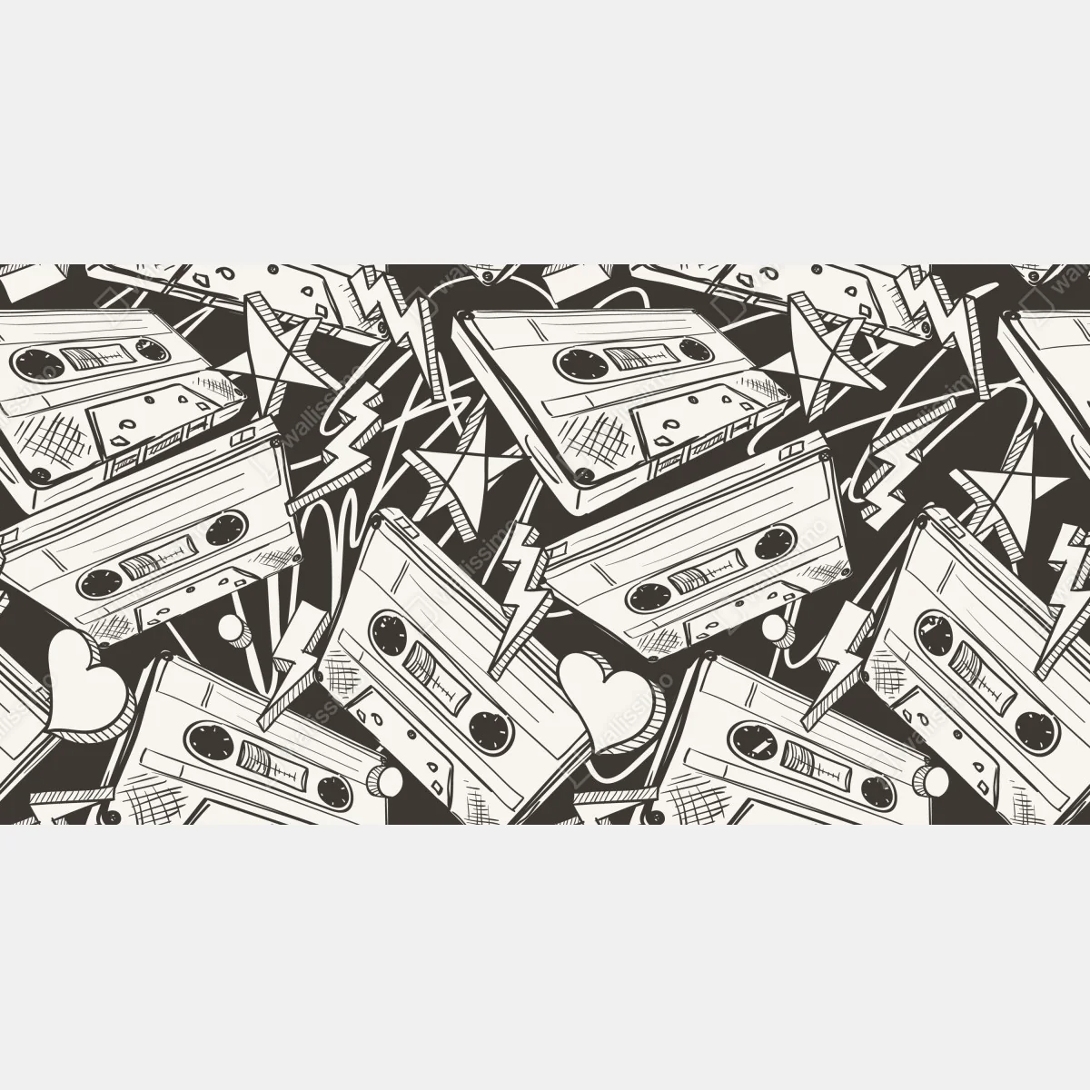 Naklejka repozycjonowalna wzór kaset magnetofonowych w stylu retro – Wallissimo® Naklejka repozycjonowalna wzór kaset magnetofonowych w stylu retro – Wallissimo®