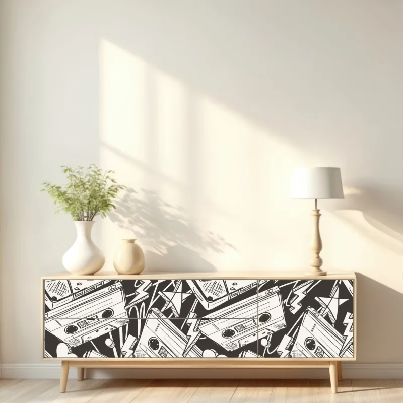 Naklejka repozycjonowalna wzór kaset magnetofonowych w stylu retro – Wallissimo® Naklejka repozycjonowalna wzór kaset magnetofonowych w stylu retro – Wallissimo®