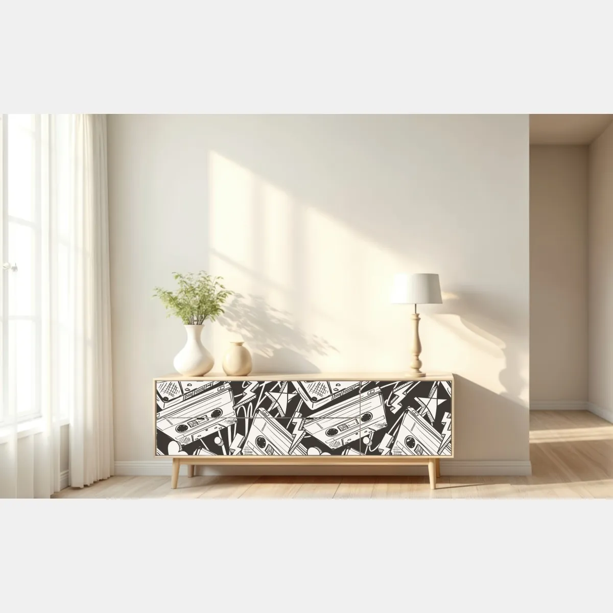 Naklejka repozycjonowalna wzór kaset magnetofonowych w stylu retro – Wallissimo® Naklejka repozycjonowalna wzór kaset magnetofonowych w stylu retro – Wallissimo®