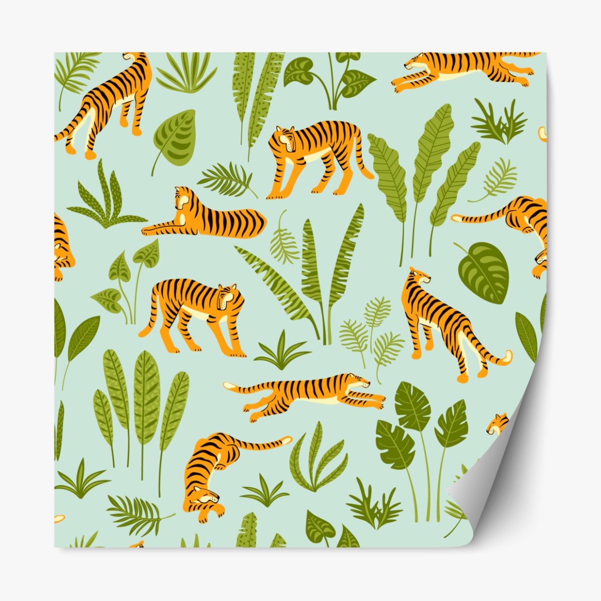 Repositionable sticker playful tiger jungle pattern