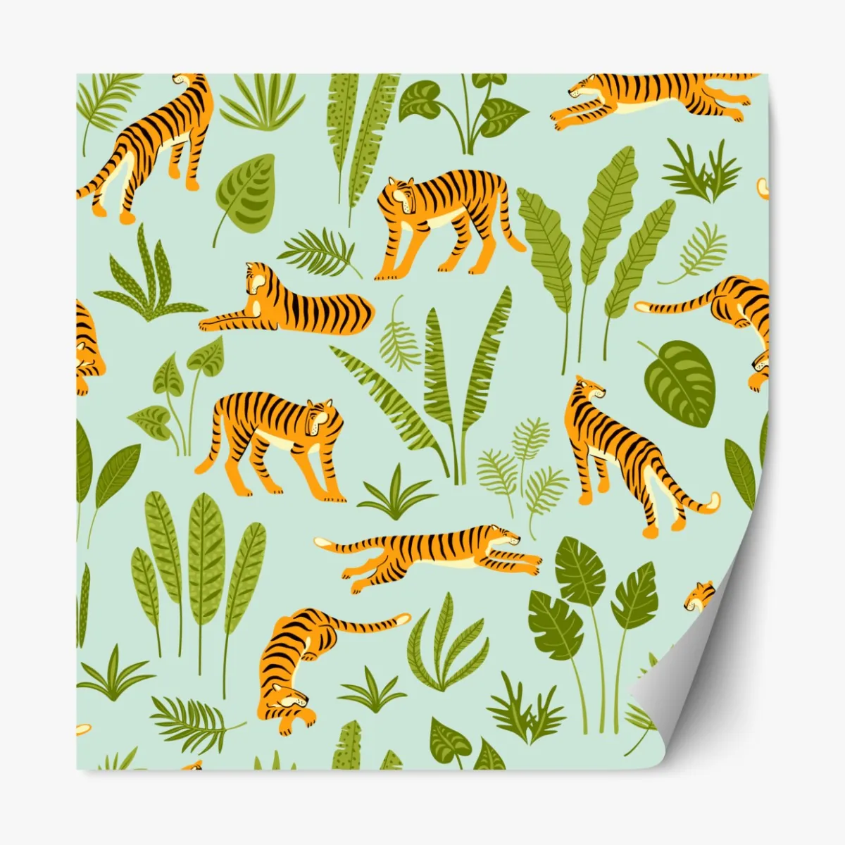 Naklejka repozycjonowalna egzotyczne tygrysy wśród liści – Wallissimo® Naklejka repozycjonowalna egzotyczne tygrysy wśród liści – Wallissimo®