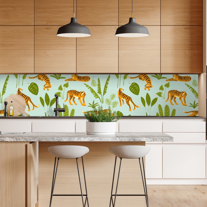 Naklejka repozycjonowalna egzotyczne tygrysy wśród liści – Wallissimo® Naklejka repozycjonowalna egzotyczne tygrysy wśród liści – Wallissimo®