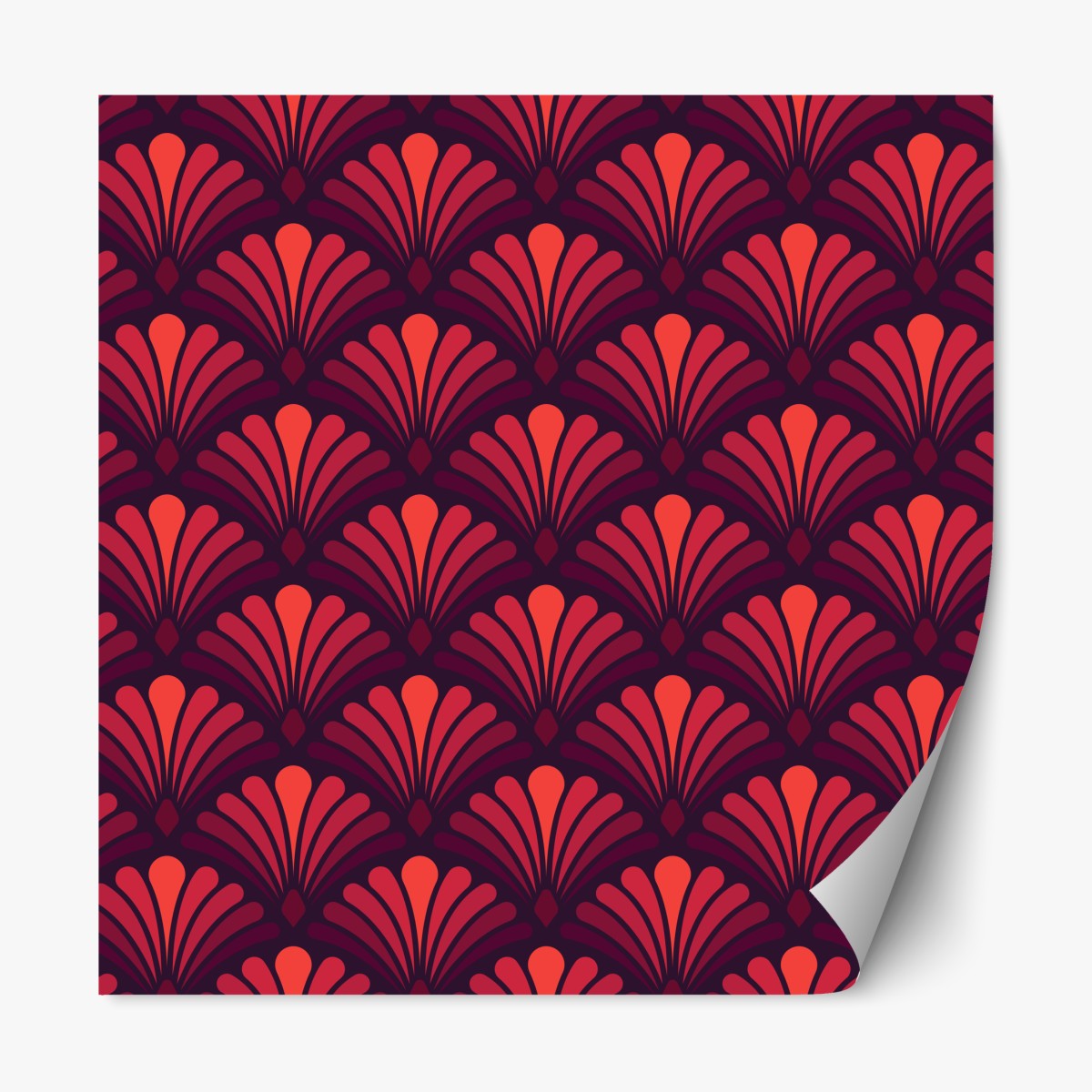 Repositionable sticker art deco fan pattern in coral and burgundy
