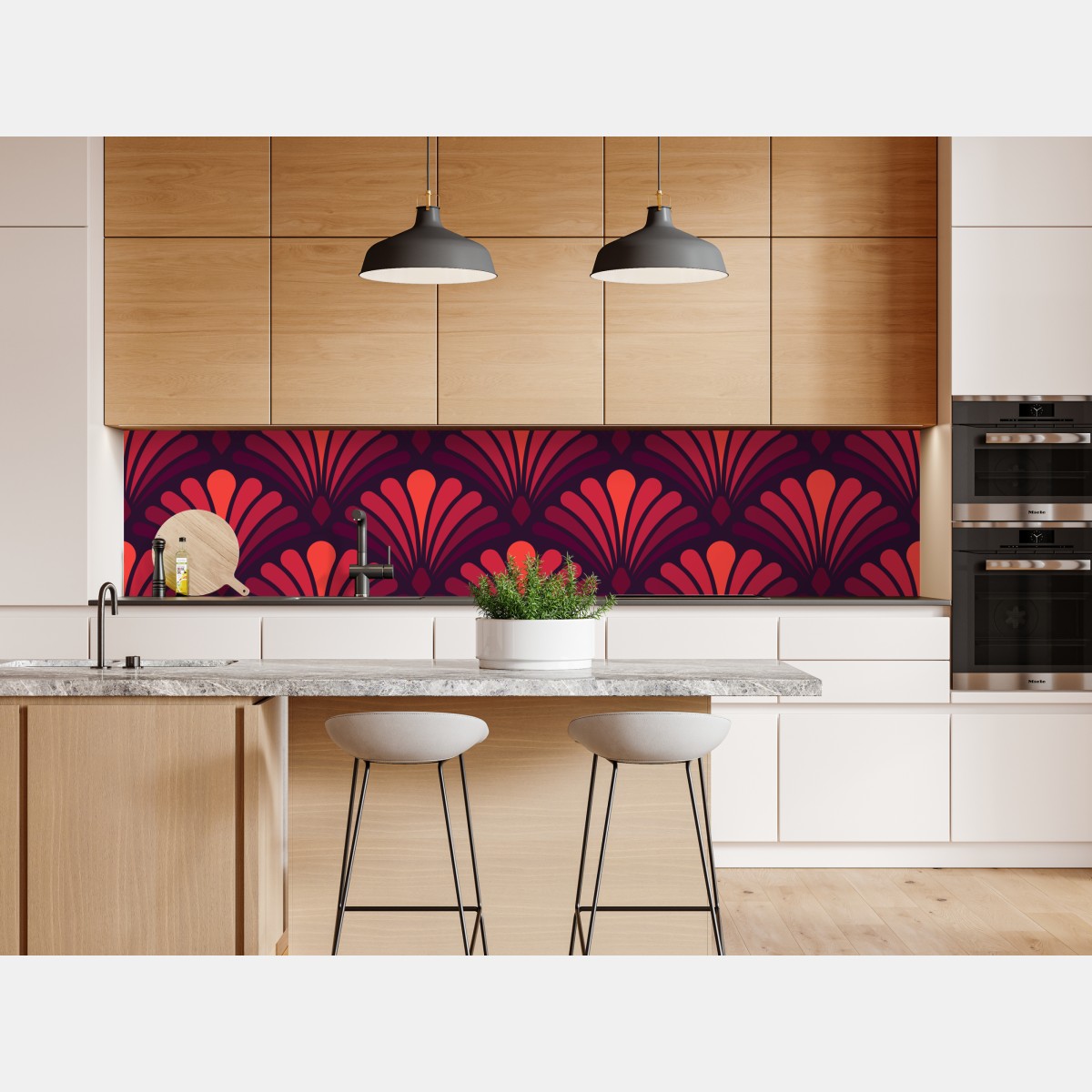 Naklejka repozycjonowalna elegancki motyw art deco w odcieniach bordo i koralu – Wallissimo® Naklejka repozycjonowalna elegancki motyw art deco w odcieniach bordo i koralu – Wallissimo®