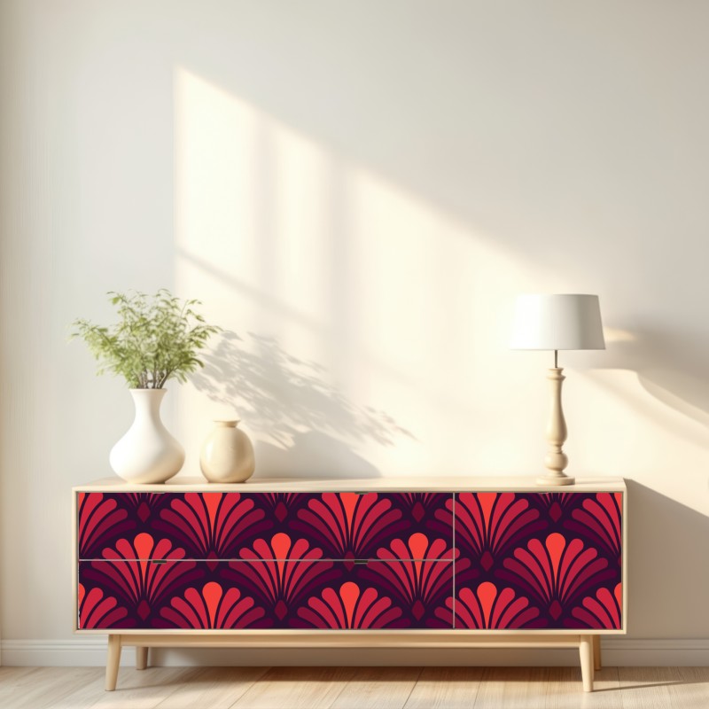 Naklejka repozycjonowalna elegancki motyw art deco w odcieniach bordo i koralu – Wallissimo® Naklejka repozycjonowalna elegancki motyw art deco w odcieniach bordo i koralu – Wallissimo®