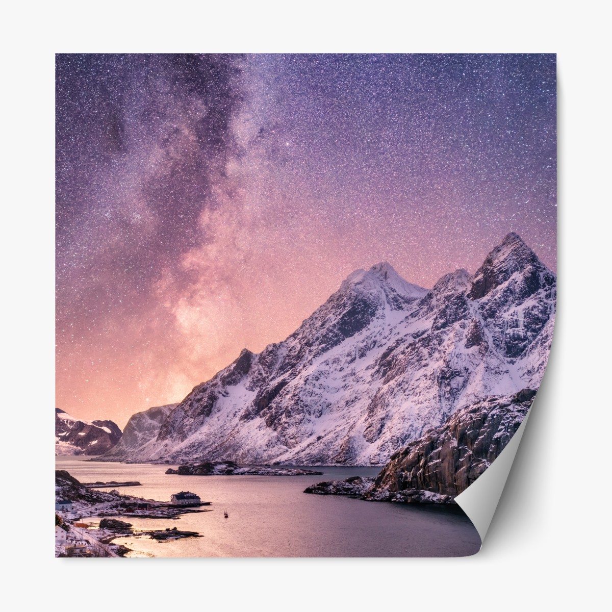 Repositionable sticker milky way over snowy mountains in Norway