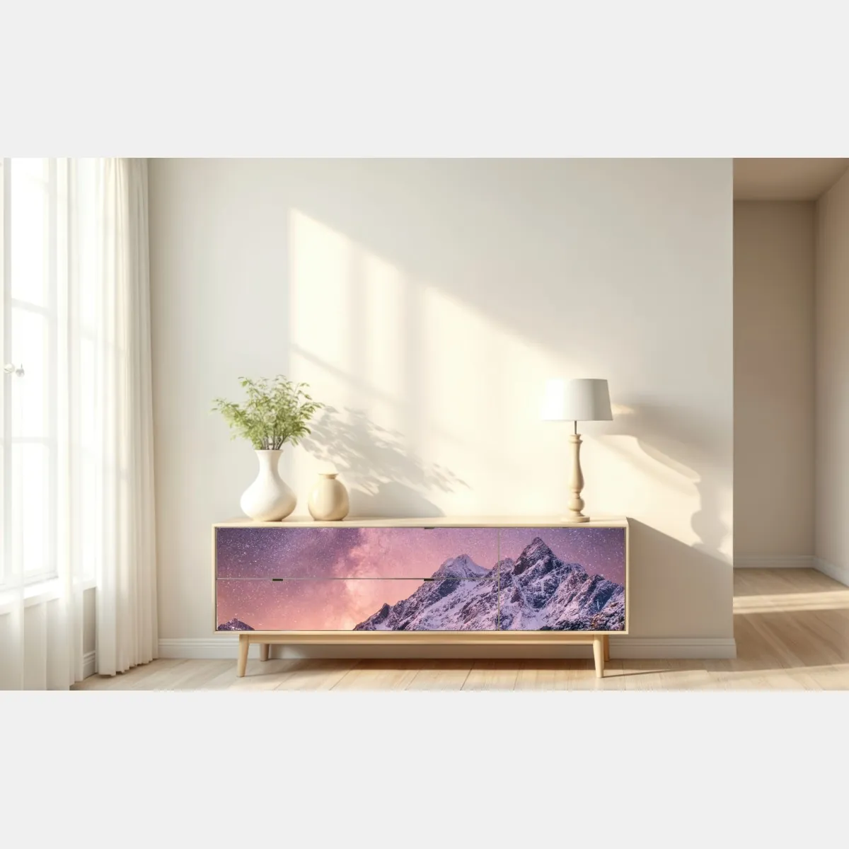 Naklejka repozycjonowalna droga mleczna nad ośnieżonymi górami w Norwegii – Wallissimo® Naklejka repozycjonowalna droga mleczna nad ośnieżonymi górami w Norwegii – Wallissimo®