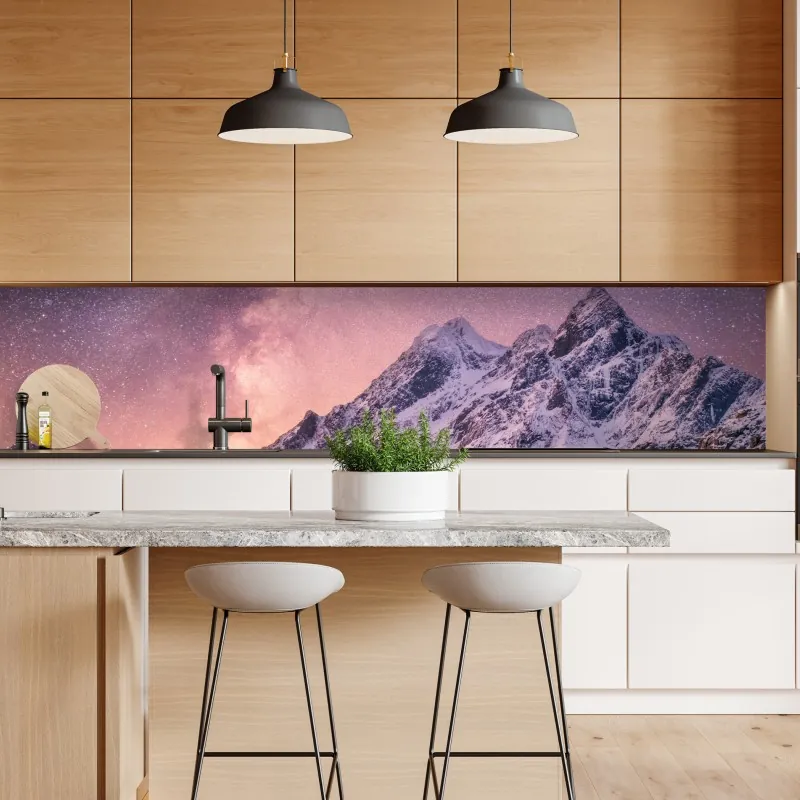 Naklejka repozycjonowalna droga mleczna nad ośnieżonymi górami w Norwegii – Wallissimo® Naklejka repozycjonowalna droga mleczna nad ośnieżonymi górami w Norwegii – Wallissimo®