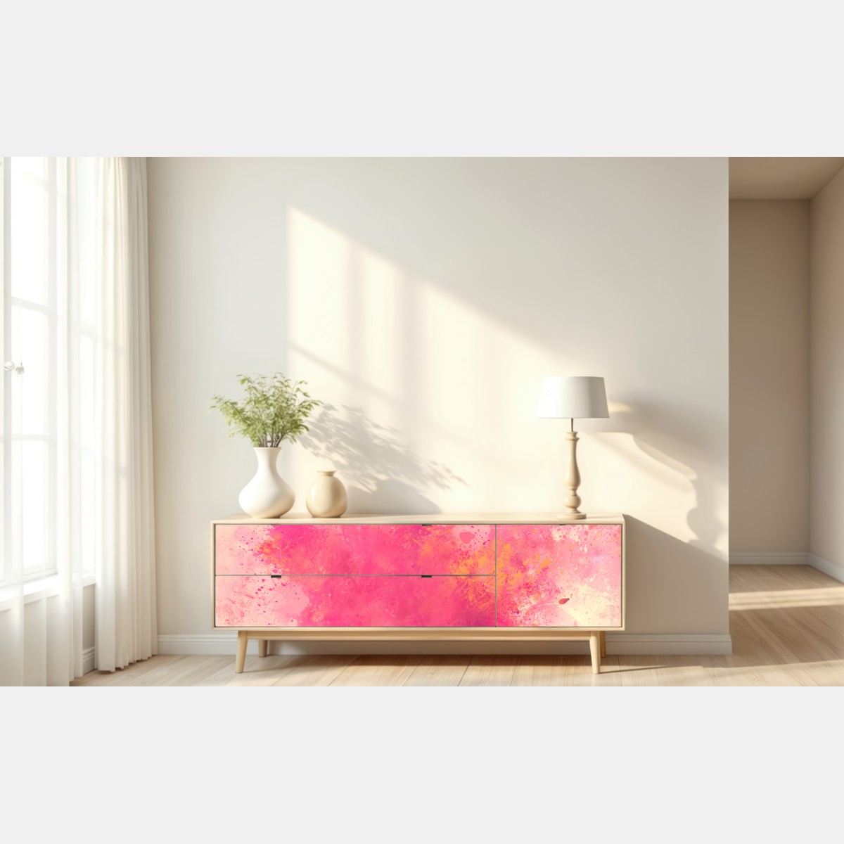 Naklejka repozycjonowalna żywa różowa akwarelowa plama – Wallissimo® Naklejka repozycjonowalna żywa różowa akwarelowa plama – Wallissimo®