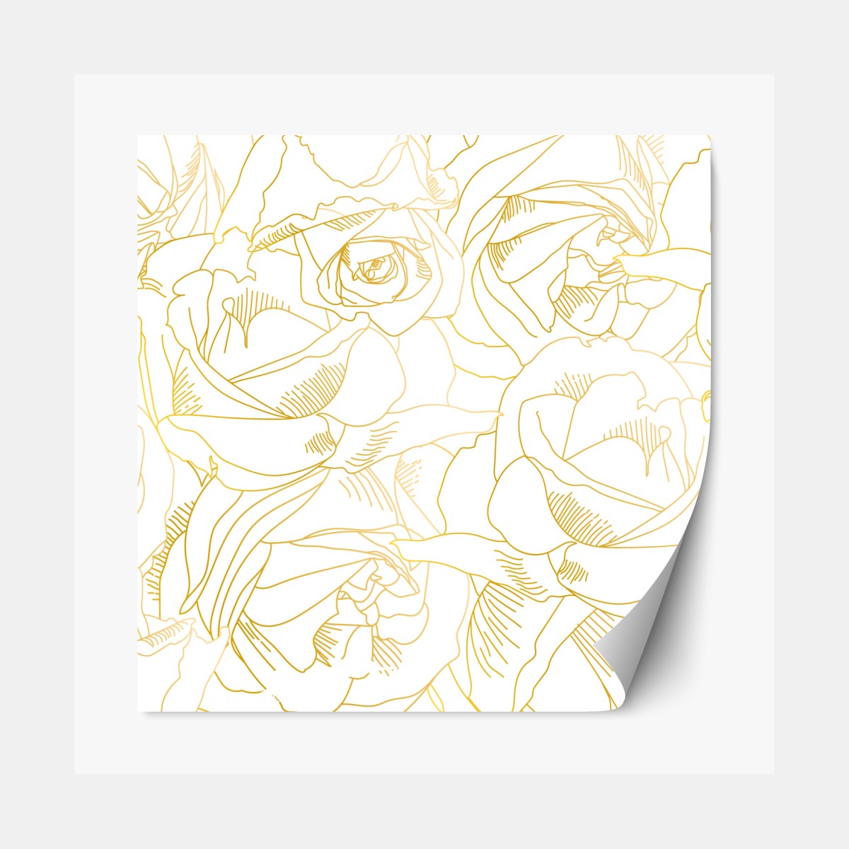 Repositionable sticker delicate gold rose line art pattern