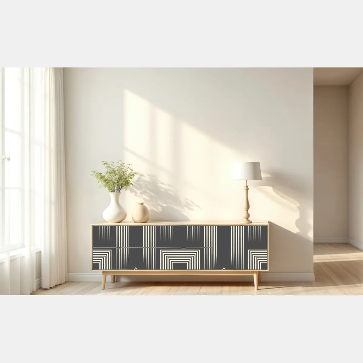 Naklejka repozycjonowalna geometryczny wzór art deco w odcieniach szarości i beżu – Wallissimo® Naklejka repozycjonowalna geometryczny wzór art deco w odcieniach szarości i beżu – Wallissimo®