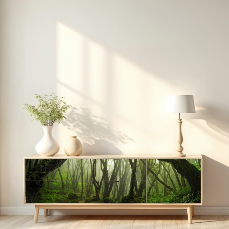 Naklejka repozycjonowalna mglisty zielony leśny szlak – Wallissimo® Naklejka repozycjonowalna mglisty zielony leśny szlak – Wallissimo®