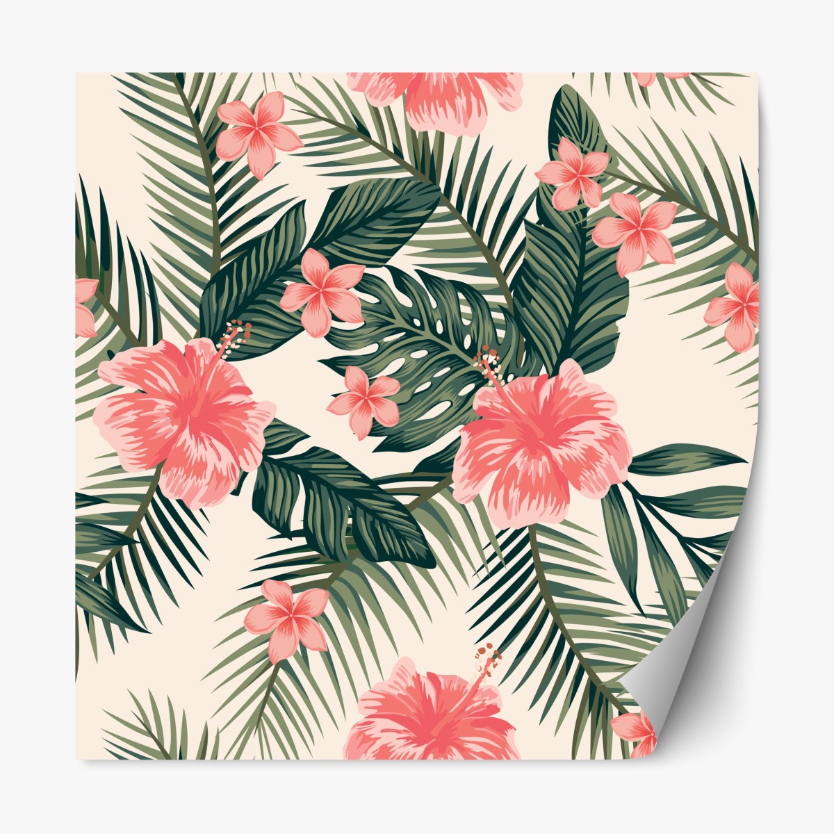 Repositionable sticker tropical hibiscus floral pattern