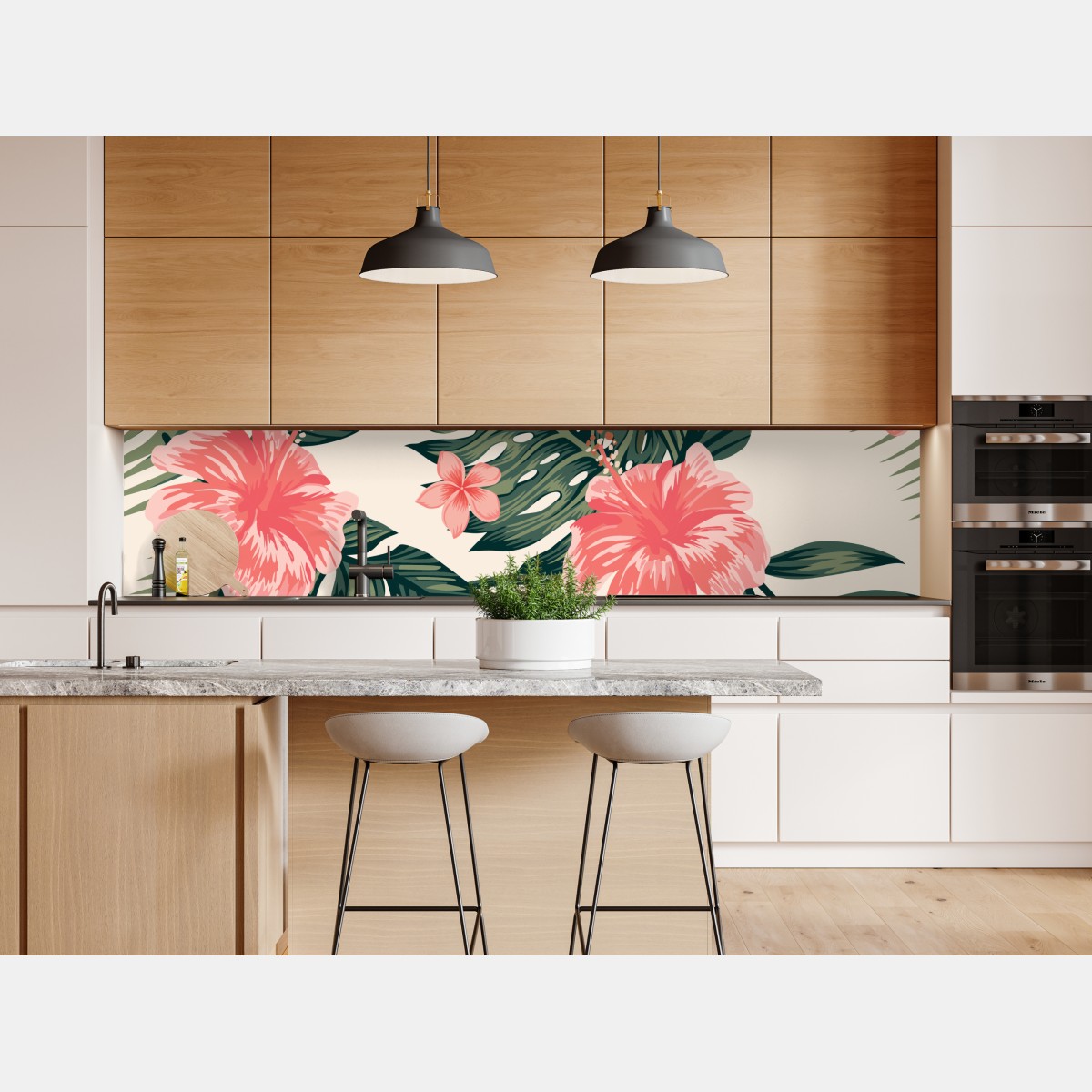 Naklejka repozycjonowalna tropikalny wzór hibiskusa – Wallissimo® Naklejka repozycjonowalna tropikalny wzór hibiskusa – Wallissimo®