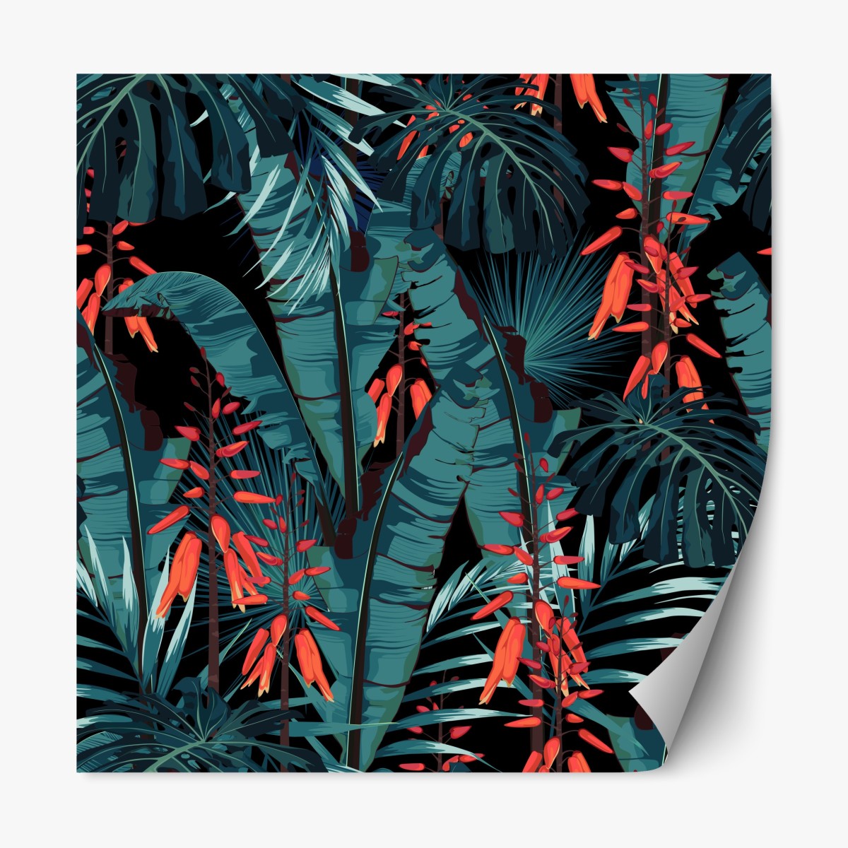 Repositionable sticker tropical teal jungle foliage