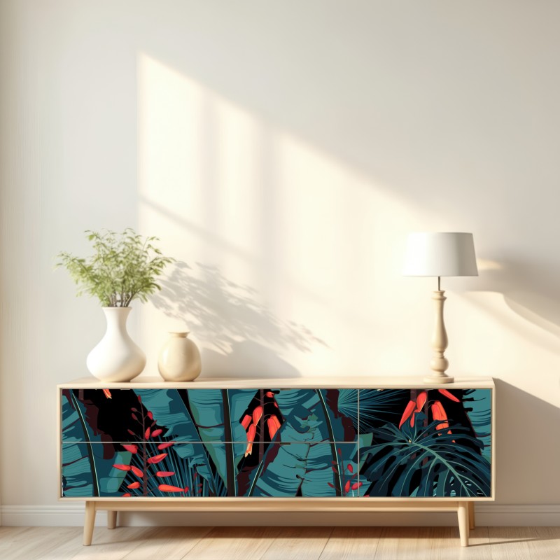 Naklejka repozycjonowalna tropikalny turkusowy motyw dżungli – Wallissimo® Naklejka repozycjonowalna tropikalny turkusowy motyw dżungli – Wallissimo®