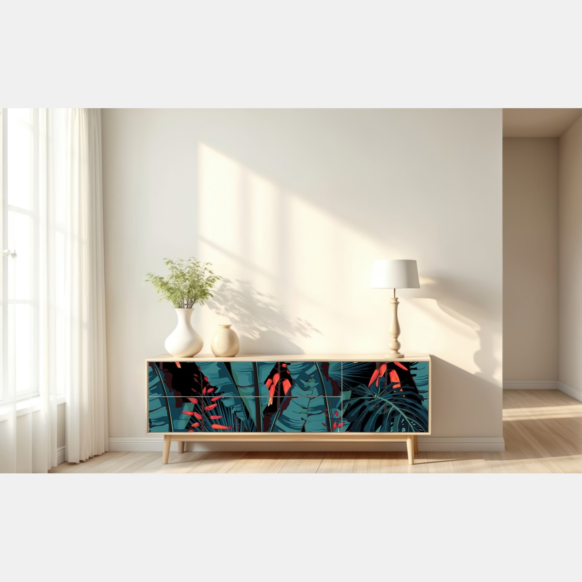 Naklejka repozycjonowalna tropikalny turkusowy motyw dżungli – Wallissimo® Naklejka repozycjonowalna tropikalny turkusowy motyw dżungli – Wallissimo®