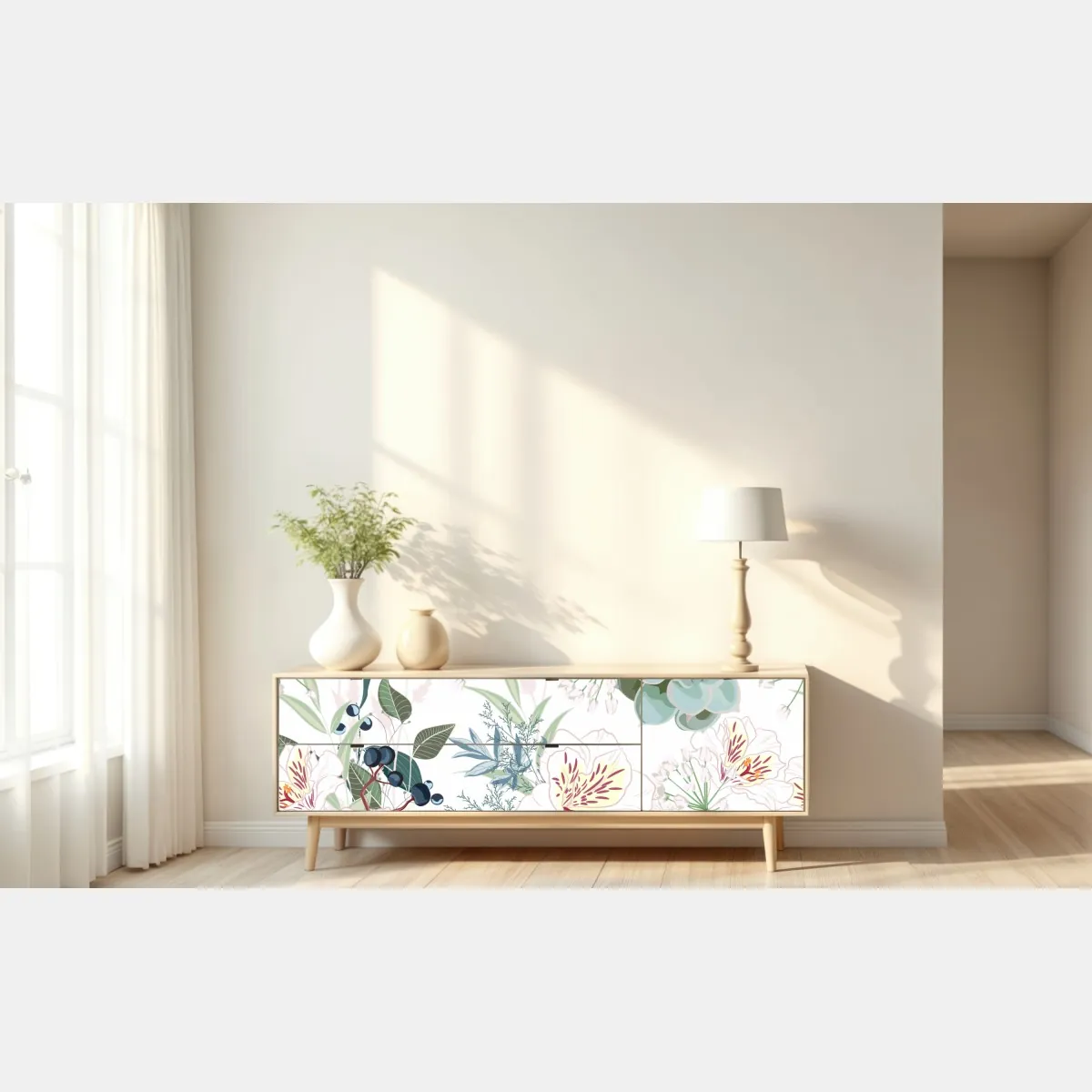 Naklejka repozycjonowalna delikatny pastelowy wzór kwiatowy – Wallissimo® Naklejka repozycjonowalna delikatny pastelowy wzór kwiatowy – Wallissimo®