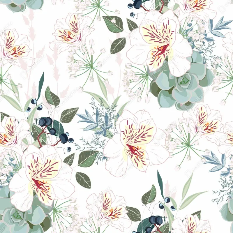 Naklejka repozycjonowalna delikatny pastelowy wzór kwiatowy – Wallissimo® Naklejka repozycjonowalna delikatny pastelowy wzór kwiatowy – Wallissimo®