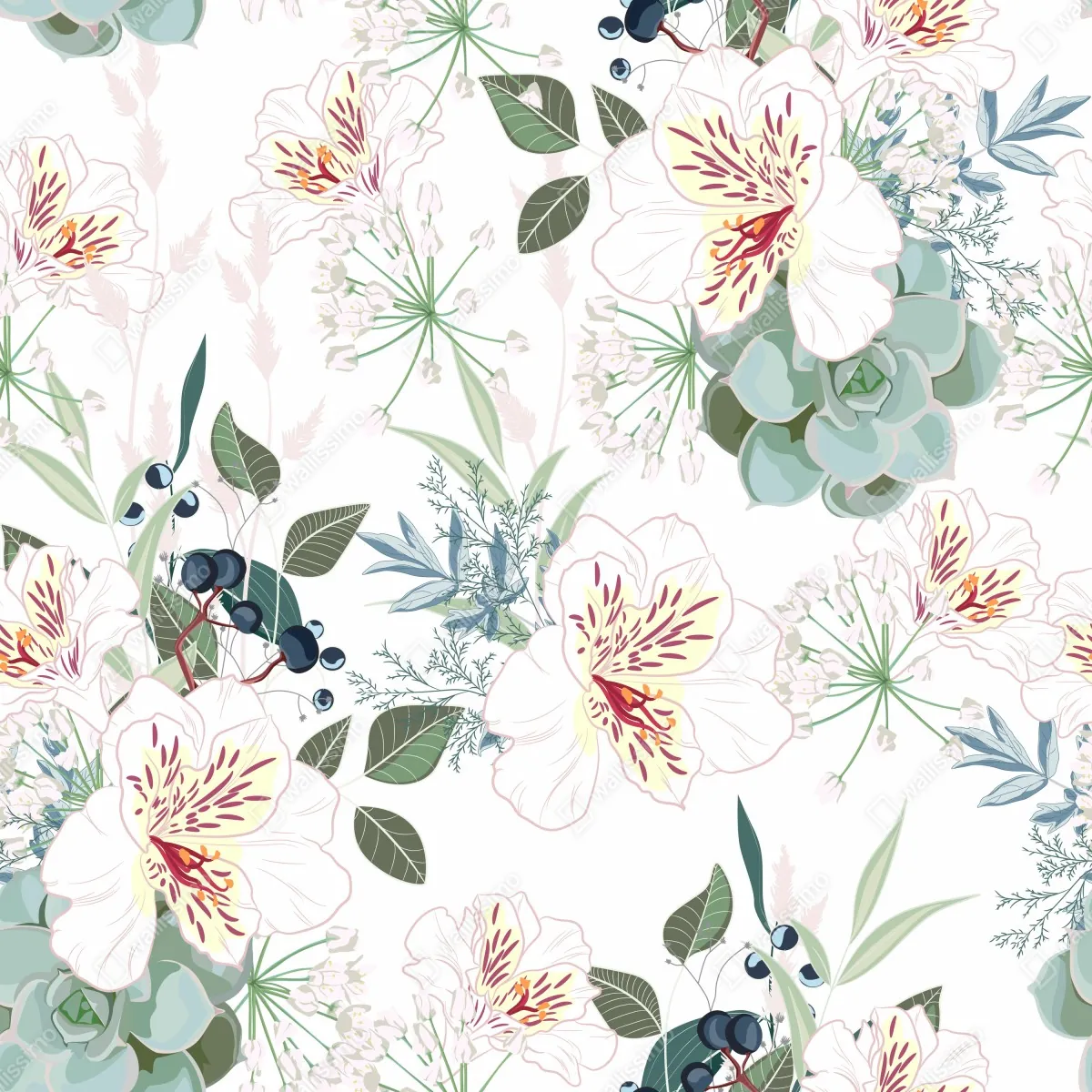 Naklejka repozycjonowalna delikatny pastelowy wzór kwiatowy – Wallissimo® Naklejka repozycjonowalna delikatny pastelowy wzór kwiatowy – Wallissimo®