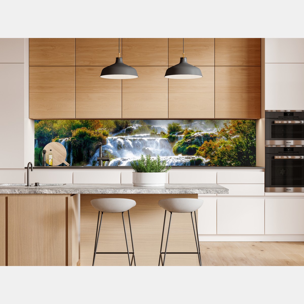 Naklejka repozycjonowalna kaskadowy wodospad w bujnym lesie – Wallissimo® Naklejka repozycjonowalna kaskadowy wodospad w bujnym lesie – Wallissimo®