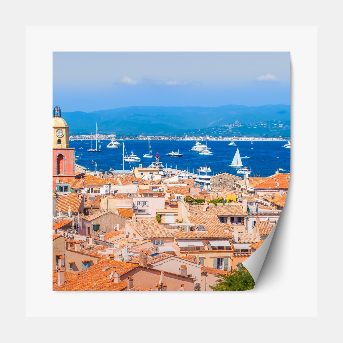 Repositionable sticker sunlit Mediterranean harbor panorama