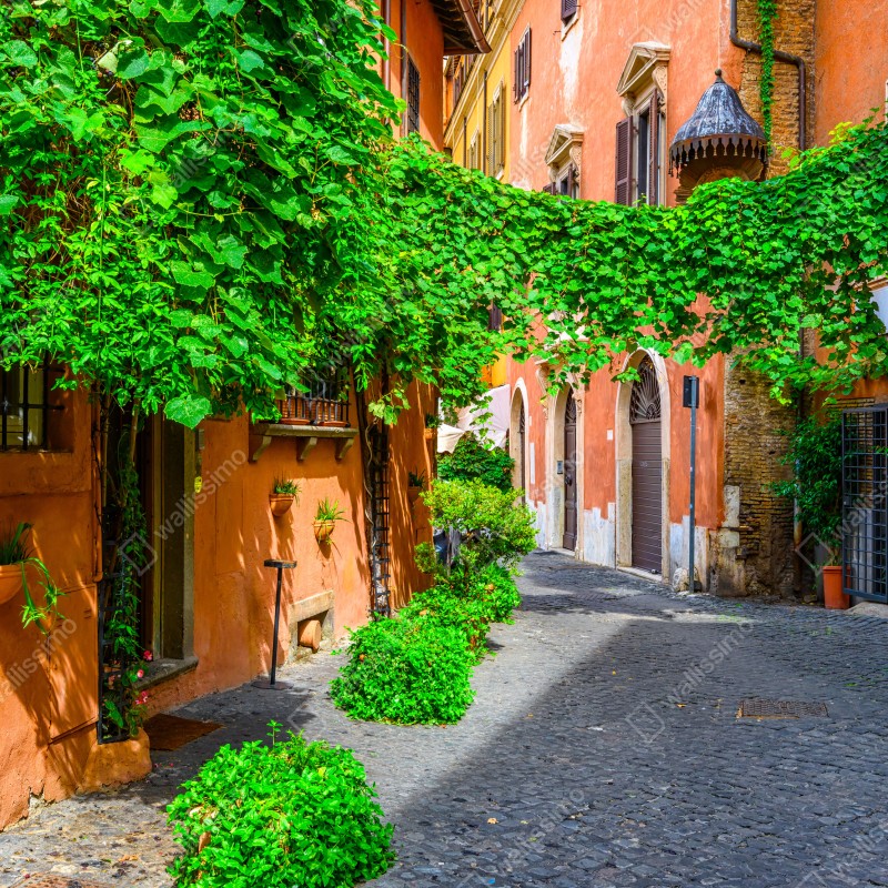 Naklejka repozycjonowalna malownicza uliczka w Trastevere, Rzym – Wallissimo® Naklejka repozycjonowalna malownicza uliczka w Trastevere, Rzym – Wallissimo®