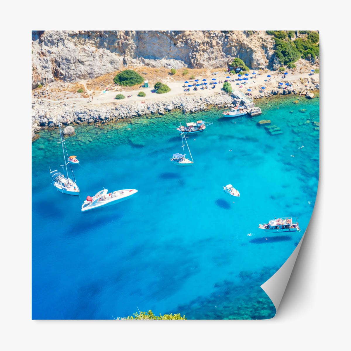 Repositionable sticker aerial view of Anthony Quinn Bay, Rhodes
