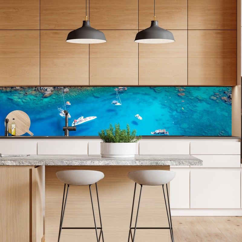 Naklejka repozycjonowalna widok z lotu ptaka na zatokę Anthony Quinn, Rodos – Wallissimo® Naklejka repozycjonowalna widok z lotu ptaka na zatokę Anthony Quinn, Rodos – Wallissimo®