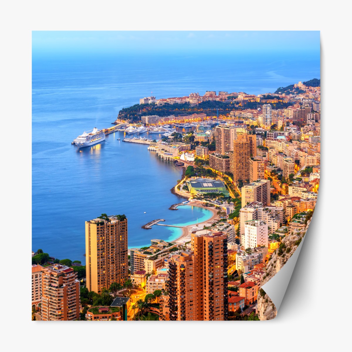 Repositionable sticker Monaco coastal cityscape at dusk