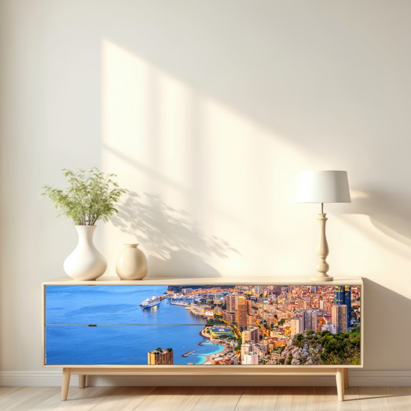 Naklejka repozycjonowalna Monako panorama wybrzeża o zmierzchu – Wallissimo® Naklejka repozycjonowalna Monako panorama wybrzeża o zmierzchu – Wallissimo®