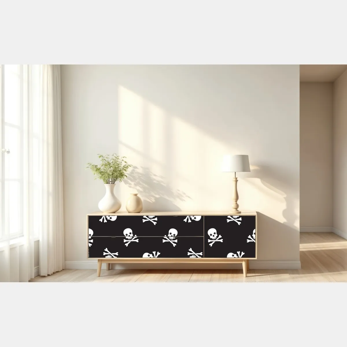 Naklejka repozycjonowalna wzór czaszki i skrzyżowanych piszczeli – Wallissimo® Naklejka repozycjonowalna wzór czaszki i skrzyżowanych piszczeli – Wallissimo®