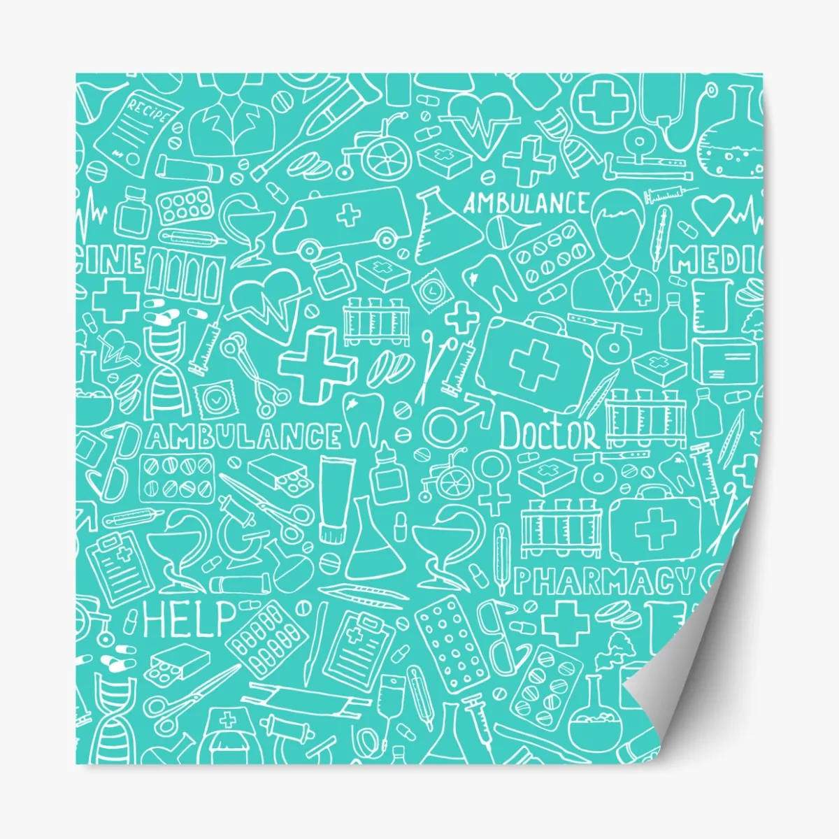 Naklejka repozycjonowalna turkusowy wzór z ikonami medycznymi – Wallissimo® Naklejka repozycjonowalna turkusowy wzór z ikonami medycznymi – Wallissimo®