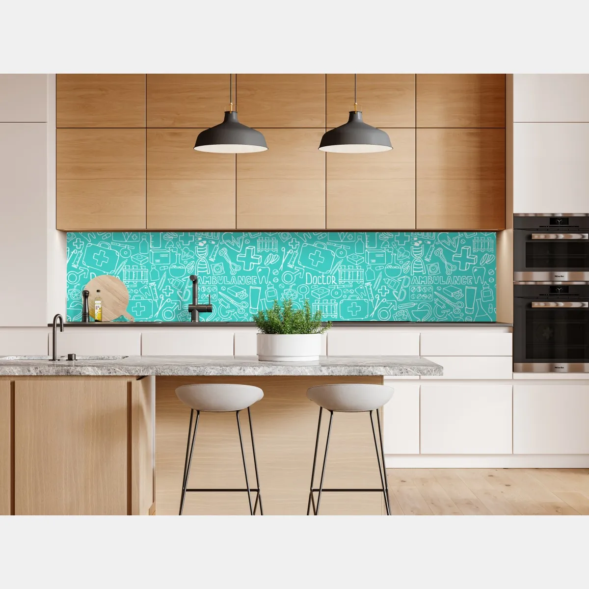 Naklejka repozycjonowalna turkusowy wzór z ikonami medycznymi – Wallissimo® Naklejka repozycjonowalna turkusowy wzór z ikonami medycznymi – Wallissimo®
