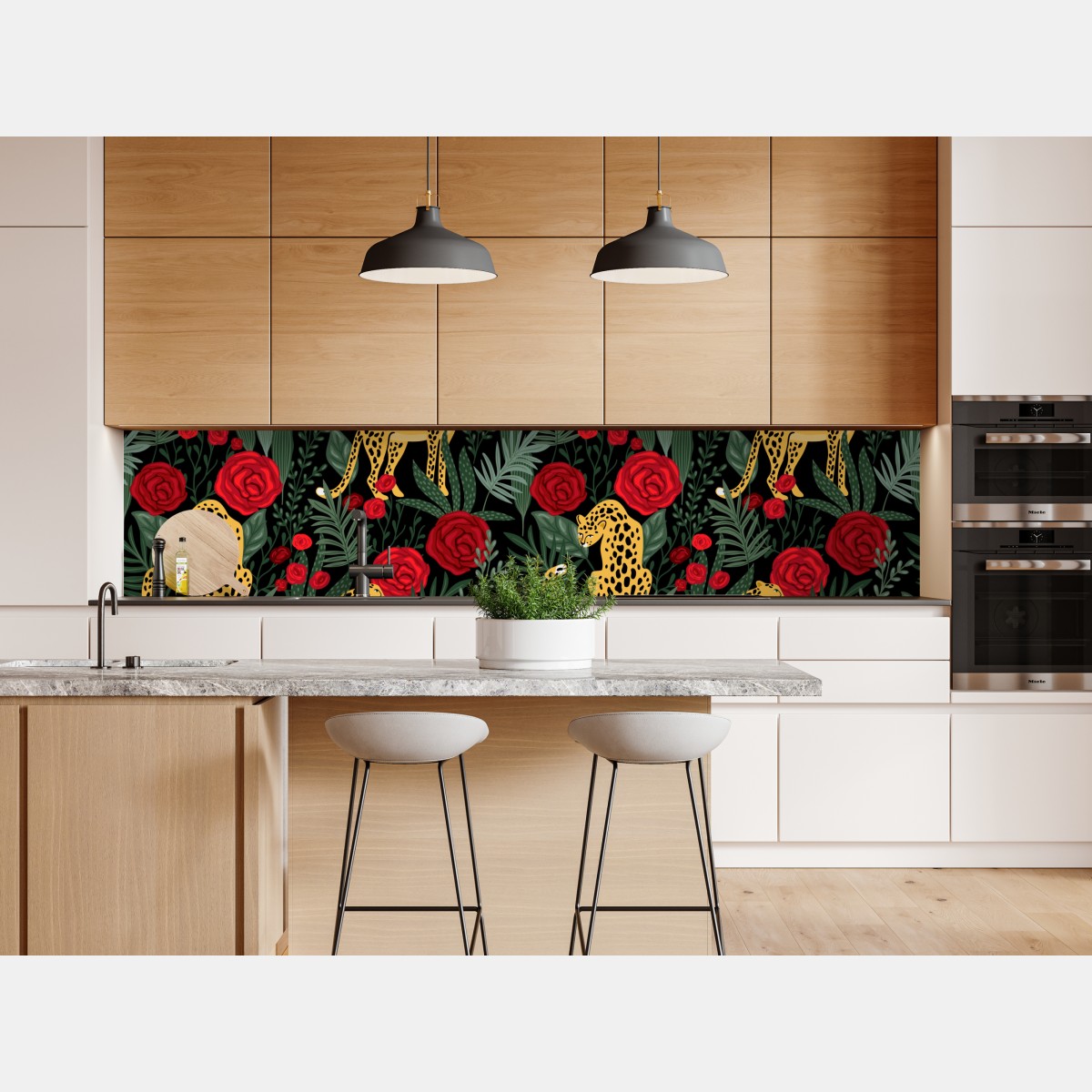 Naklejka repozycjonowalna złote gepardy i czerwone róże – Wallissimo® Naklejka repozycjonowalna złote gepardy i czerwone róże – Wallissimo®