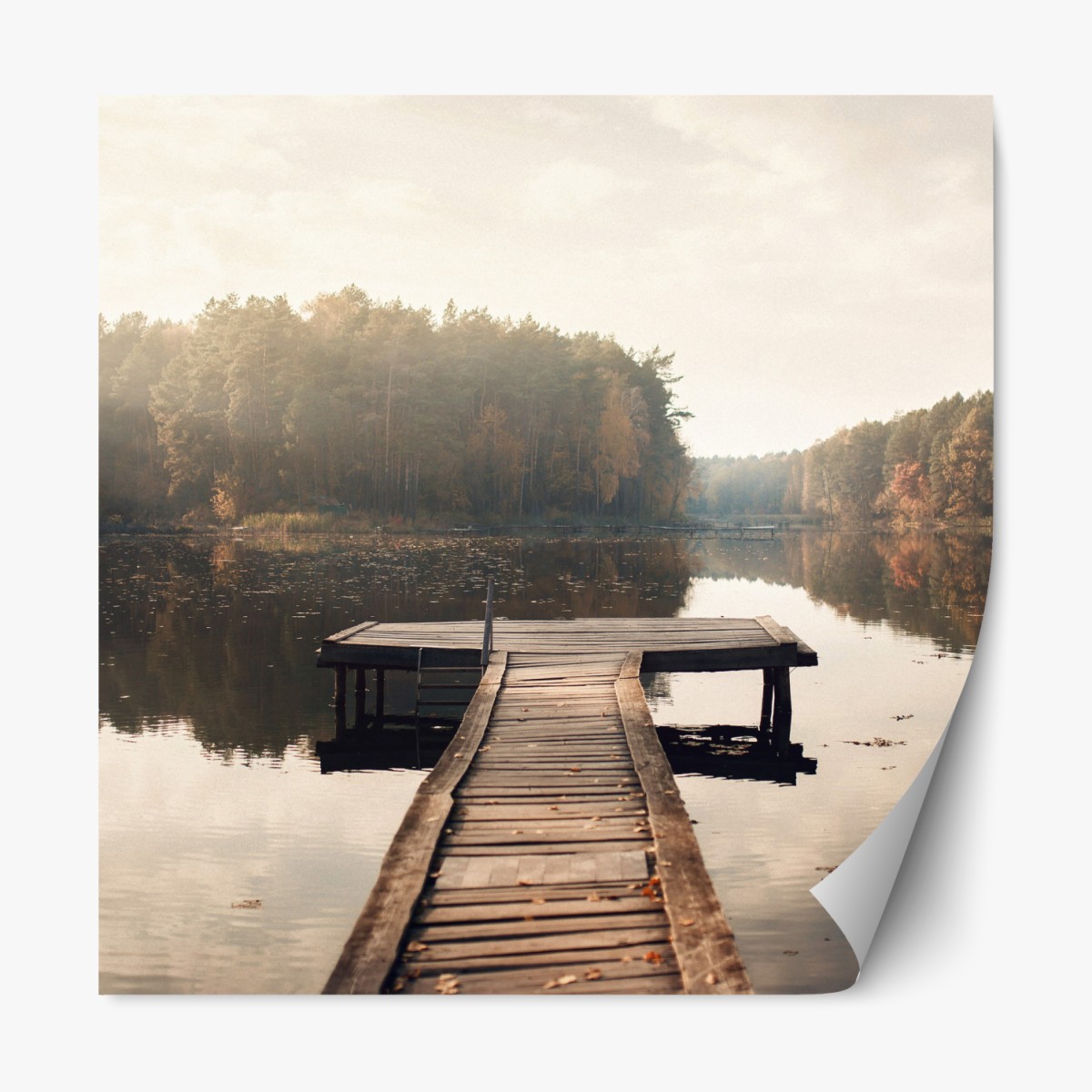 Repositionable sticker autumn morning at the lakeside dock