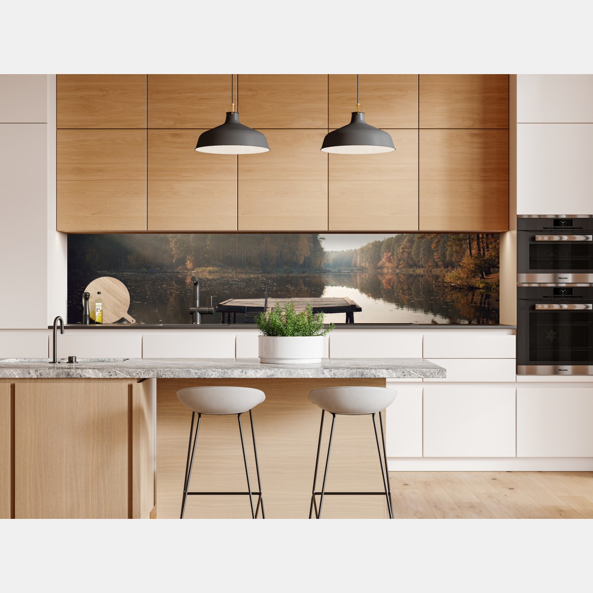 Naklejka repozycjonowalna jesienne przedpołudnie nad jeziorem z pomostem – Wallissimo® Naklejka repozycjonowalna jesienne przedpołudnie nad jeziorem z pomostem – Wallissimo®