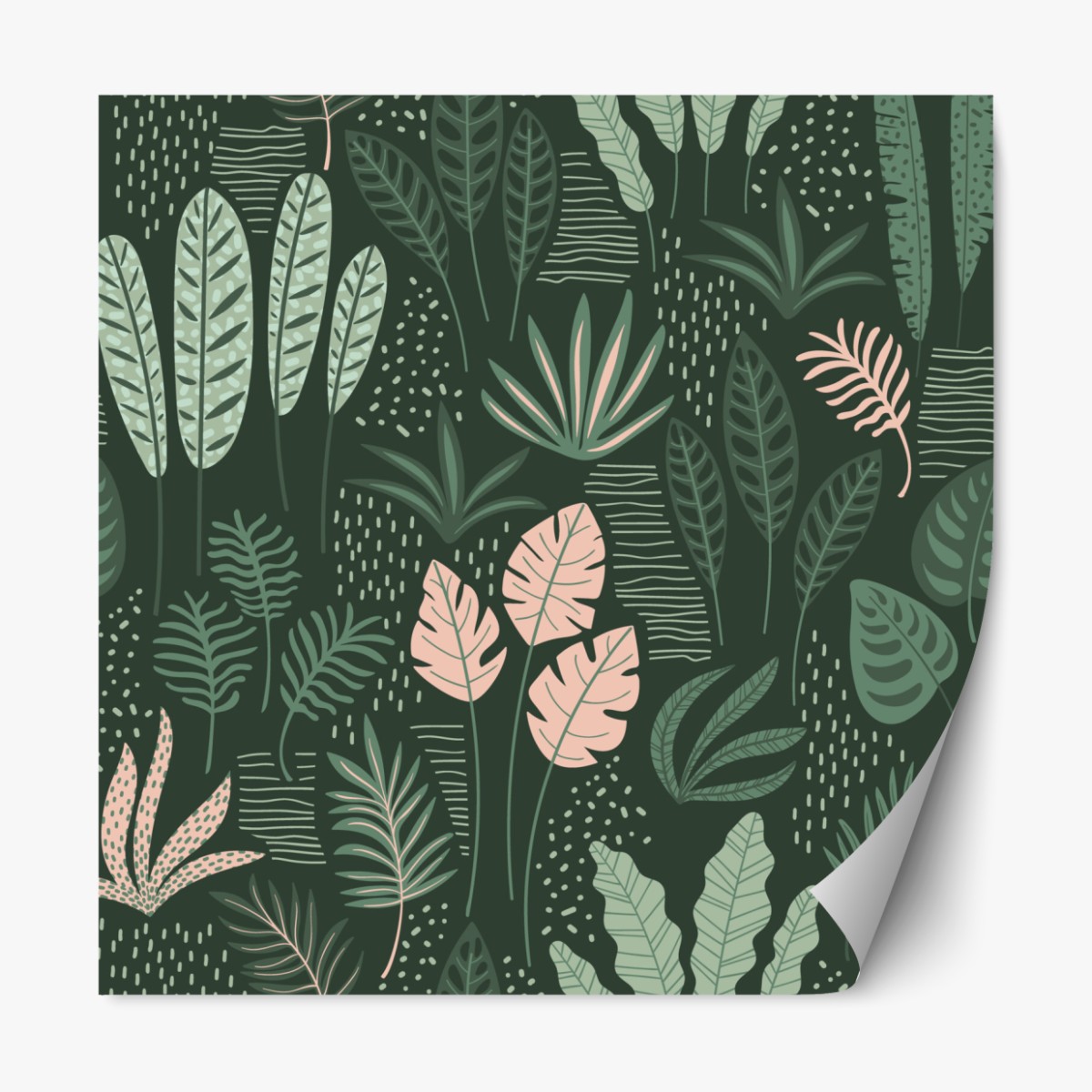Repositionable sticker tropical leaf pattern in muted greens and pink