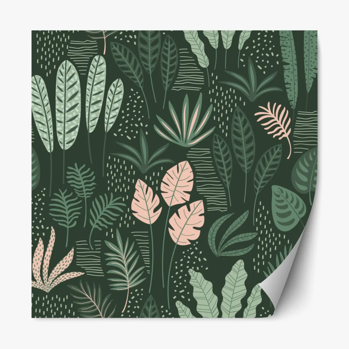 Naklejka repozycjonowalna tropikalny wzór liści w stonowanej zieleni i różu – Wallissimo® Naklejka repozycjonowalna tropikalny wzór liści w stonowanej zieleni i różu – Wallissimo®