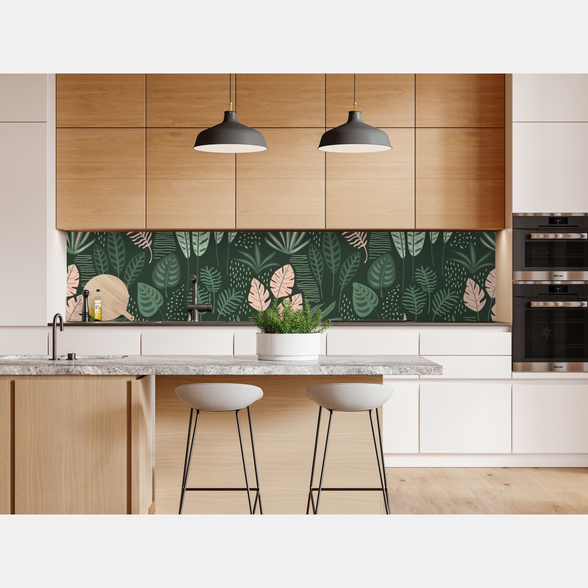 Naklejka repozycjonowalna tropikalny wzór liści w stonowanej zieleni i różu – Wallissimo® Naklejka repozycjonowalna tropikalny wzór liści w stonowanej zieleni i różu – Wallissimo®