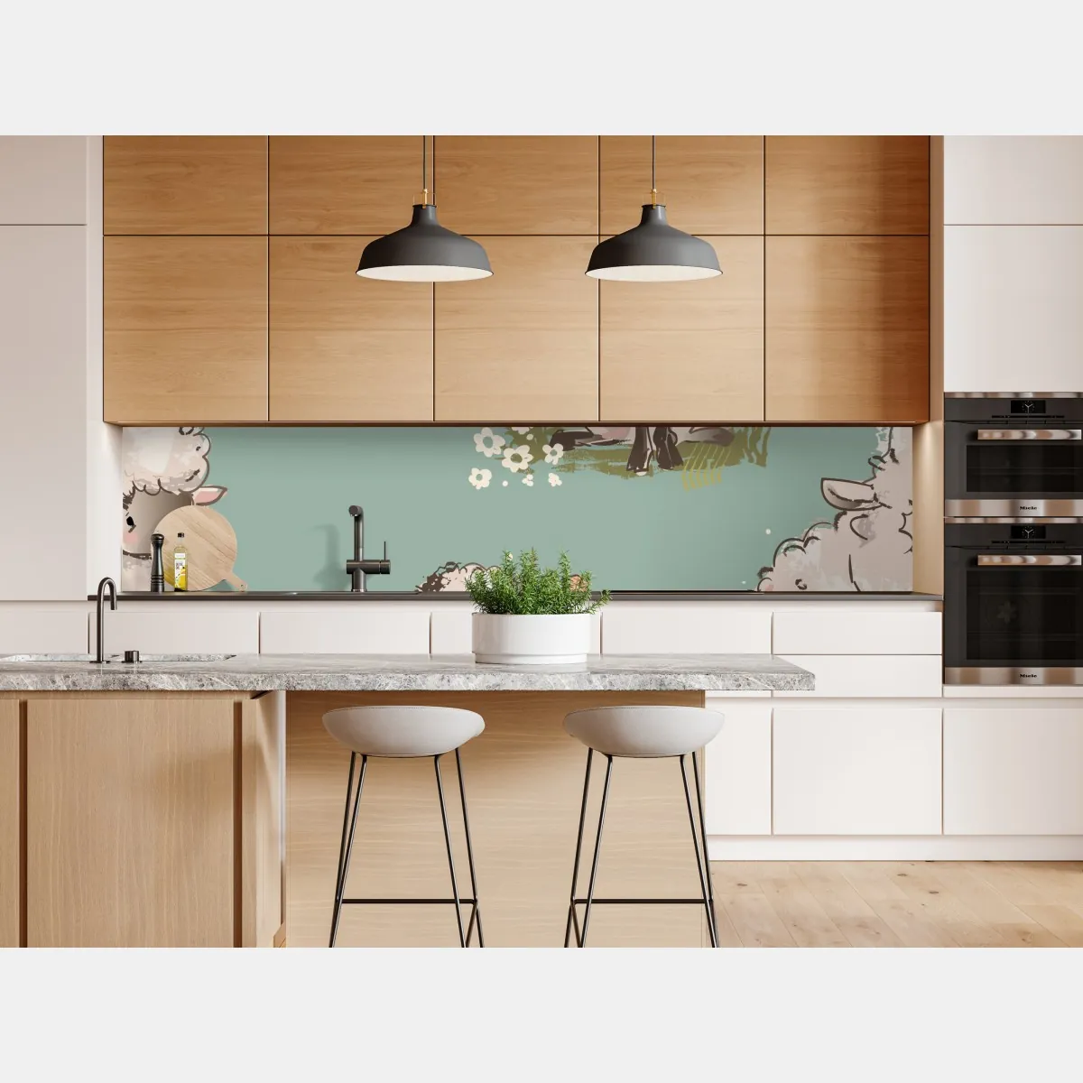 Naklejka repozycjonowalna urocze jagnięta na turkusowym tle – Wallissimo® Naklejka repozycjonowalna urocze jagnięta na turkusowym tle – Wallissimo®