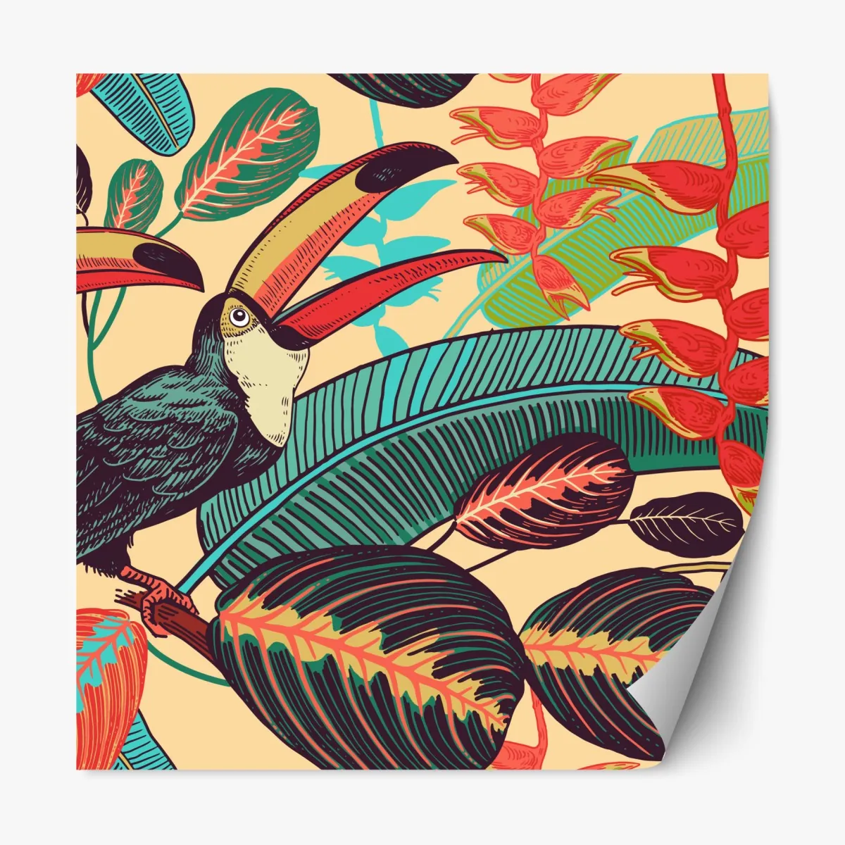 Naklejka repozycjonowalna tropikalny raj tukanów – Wallissimo® Naklejka repozycjonowalna tropikalny raj tukanów – Wallissimo®