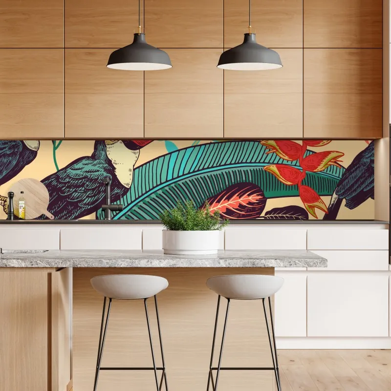 Naklejka repozycjonowalna tropikalny raj tukanów – Wallissimo® Naklejka repozycjonowalna tropikalny raj tukanów – Wallissimo®