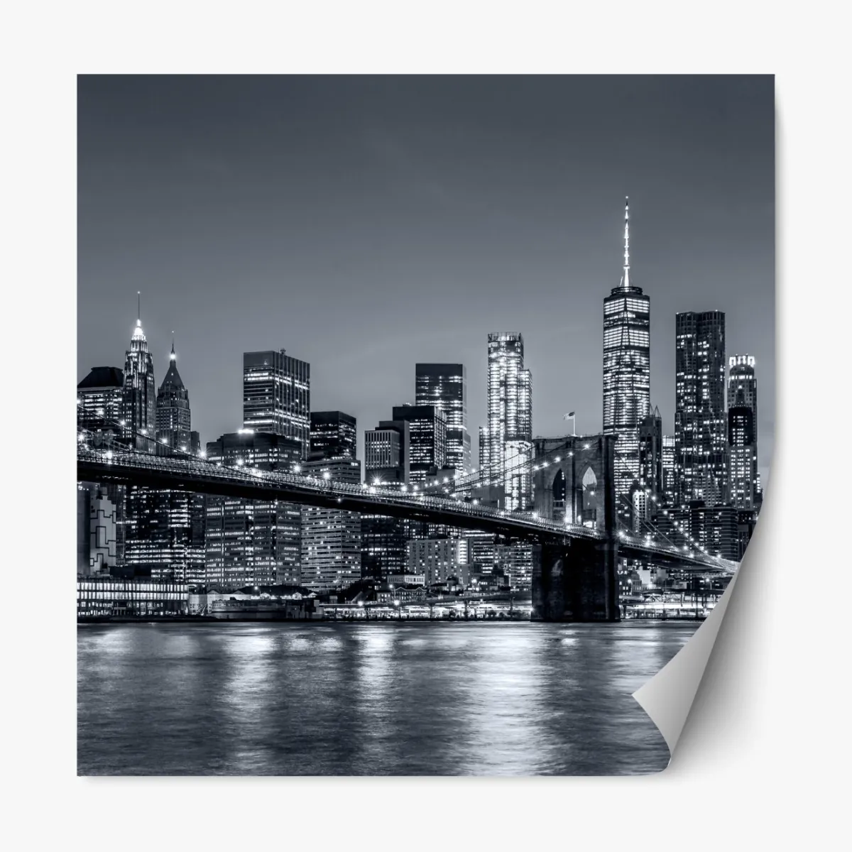 Naklejka repozycjonowalna Nowy Jork panorama nocna z Mostem Brooklińskim – Wallissimo® Naklejka repozycjonowalna Nowy Jork panorama nocna z Mostem Brooklińskim – Wallissimo®