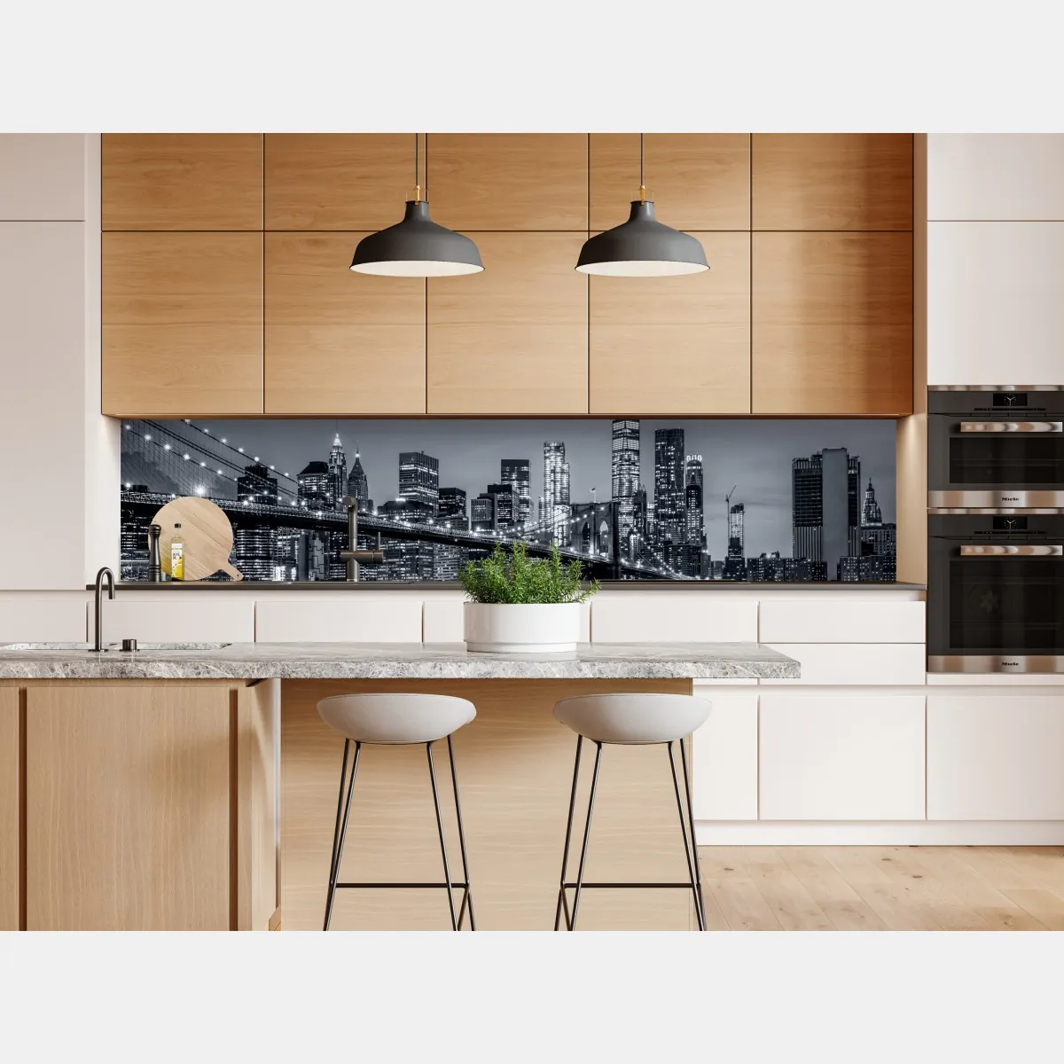 Naklejka repozycjonowalna Nowy Jork panorama nocna z Mostem Brooklińskim – Wallissimo® Naklejka repozycjonowalna Nowy Jork panorama nocna z Mostem Brooklińskim – Wallissimo®