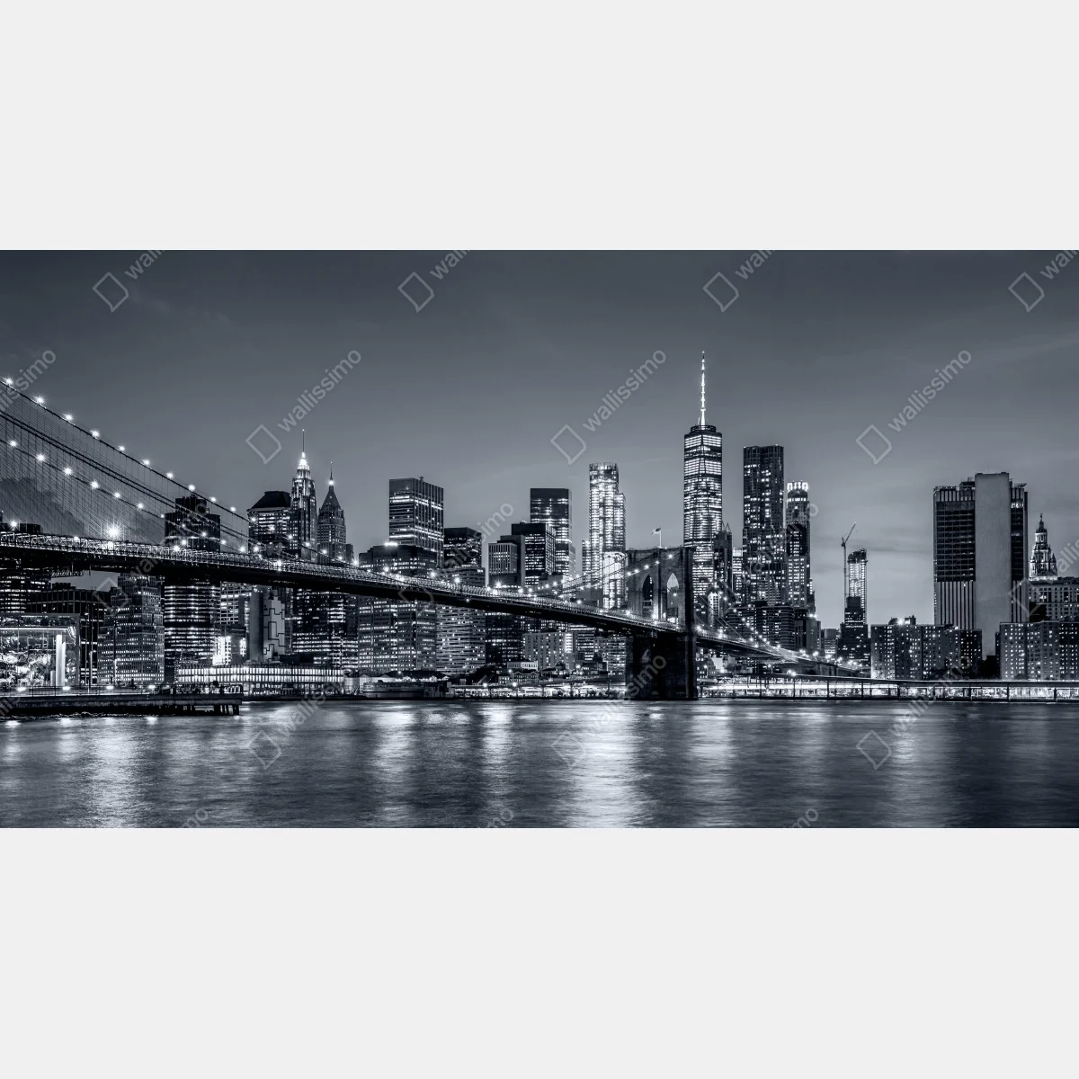 Naklejka repozycjonowalna Nowy Jork panorama nocna z Mostem Brooklińskim – Wallissimo® Naklejka repozycjonowalna Nowy Jork panorama nocna z Mostem Brooklińskim – Wallissimo®